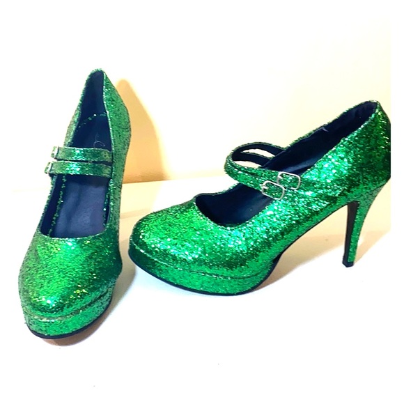 green glitter heels